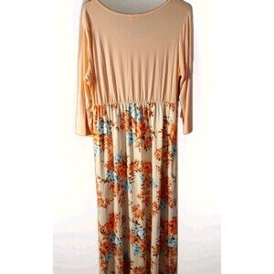 Blue Time- 3/4 Sleeve Pink/ Floral  Long Maxi Dress Womens Xlg  NWT SUPER CUTE